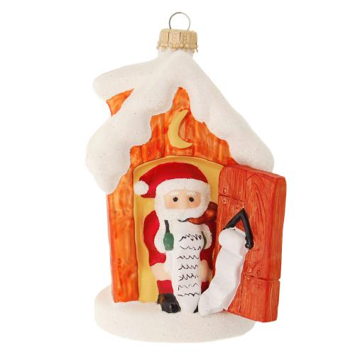 Multicolor 11cm Santa im Klohuschen, Glasornament, mundgeblasen, handdekorier