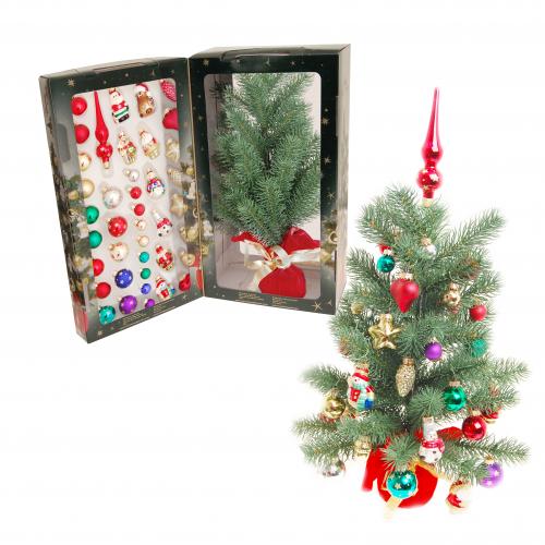 Mini Weihnachtsbaum 45cm - mit Kugeln , Figuren und Spitze - 50 Teile - inkl. Kugelaufhnger
