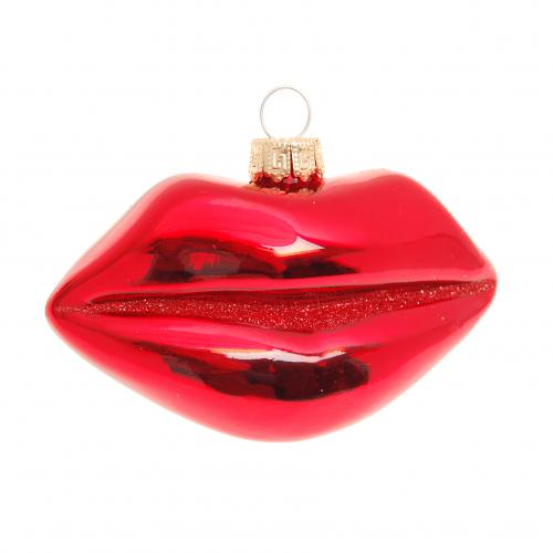 Glasornament Groe Rote Lippen, Rot glanz, 9cm