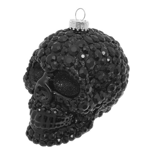 Totenkopf mit schwarzen Strasssteinen, Schwarz, 10cm