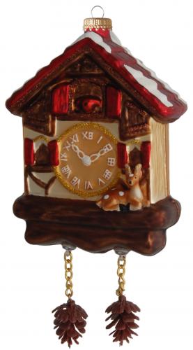 Groe Kuckucksuhr 9cm, Glasornament, mundgeblasen und handekoriert