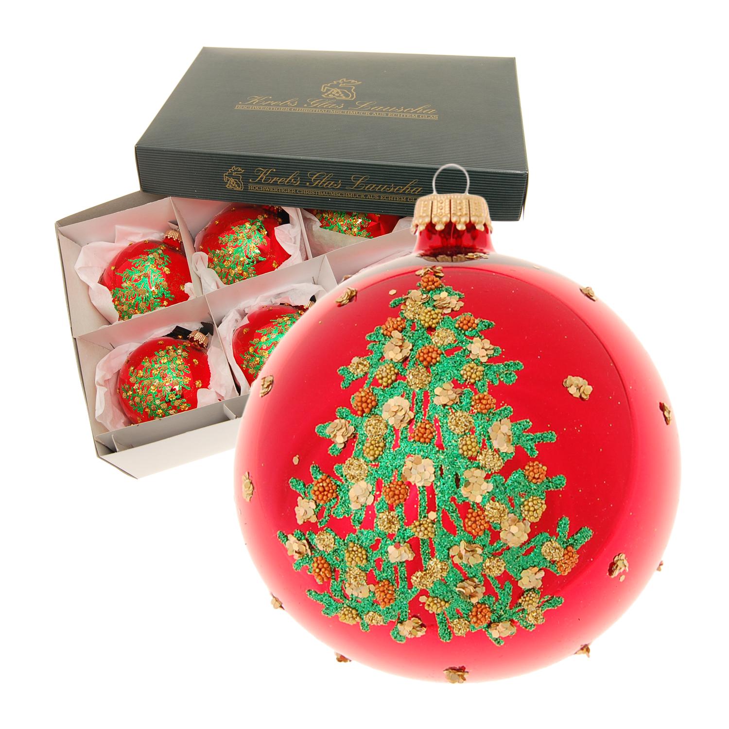 mundgeblasen glanz und Rot Glaskugel handdekoriert Weihnachtsbaum 8cm
